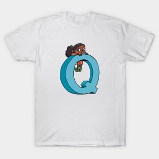 girl hanging on the capital letter Q T-Shirt